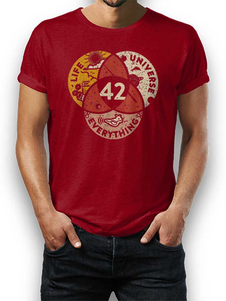 42 Answer To Life Universe And Everything T-Shirt maroon L
