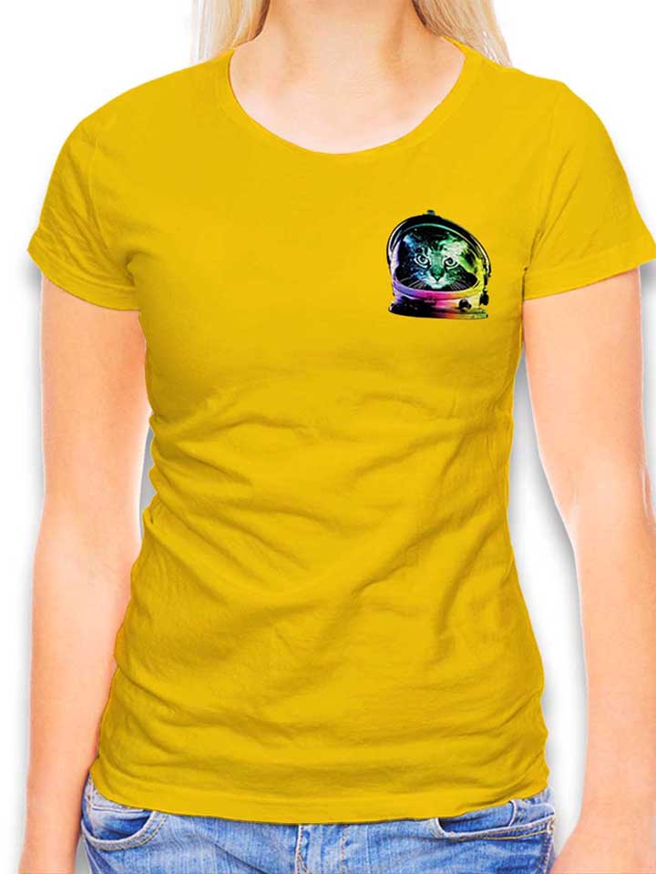 Astronaut Cat Chest Print Womens T-Shirt yellow L