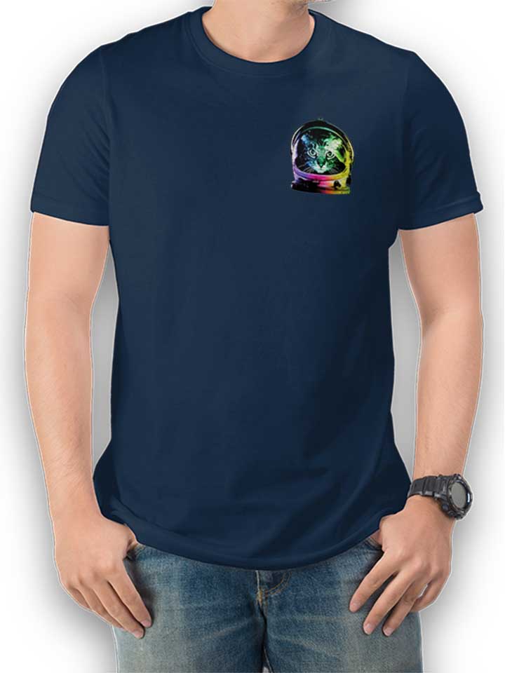 Astronaut Cat Chest Print T-Shirt blu-oltemare L