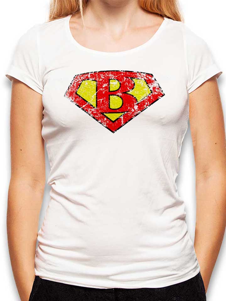 B Buchstabe Logo Vintage Womens T-Shirt white L