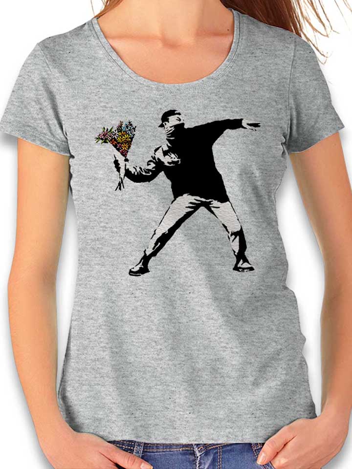 Banksy Flower Hooligan T-Shirt Donna griglio-melange L
