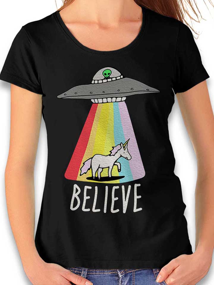 Believe Ufo Unicorn Camiseta Mujer negro L