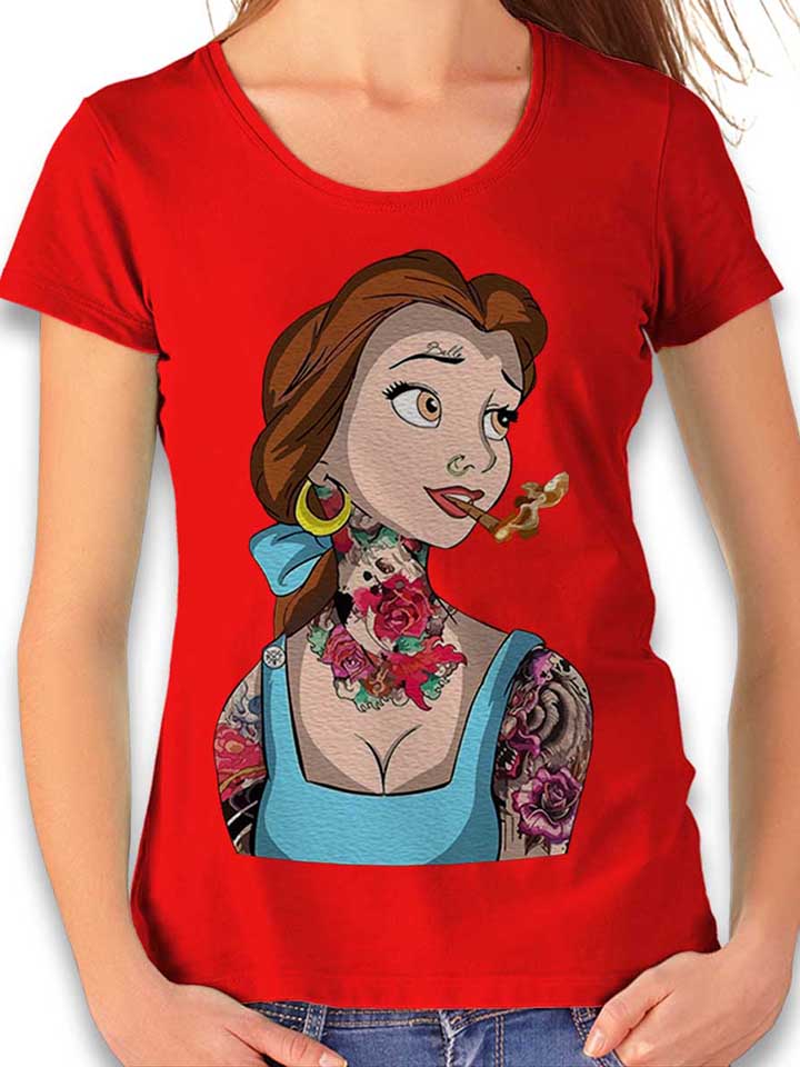 Belle Princess Tattoo Camiseta Mujer rojo L