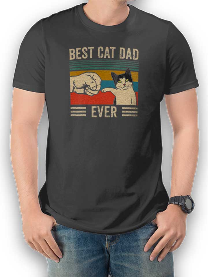 Best Cat Dad Ever Vintage Camiseta gris-oscuro L