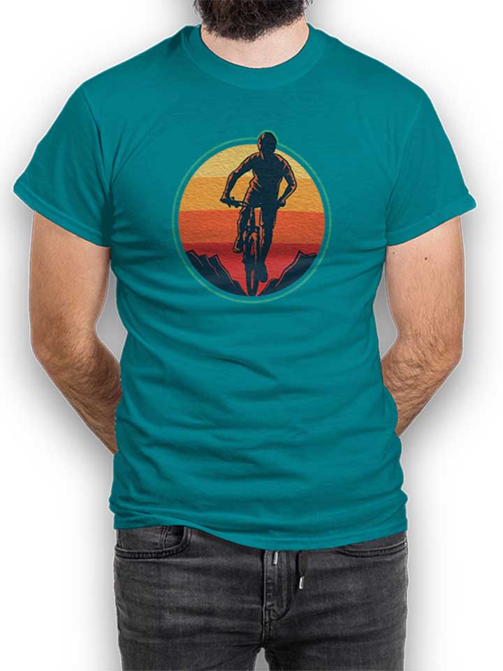 Biker Sunset Mountain T-Shirt turchese L