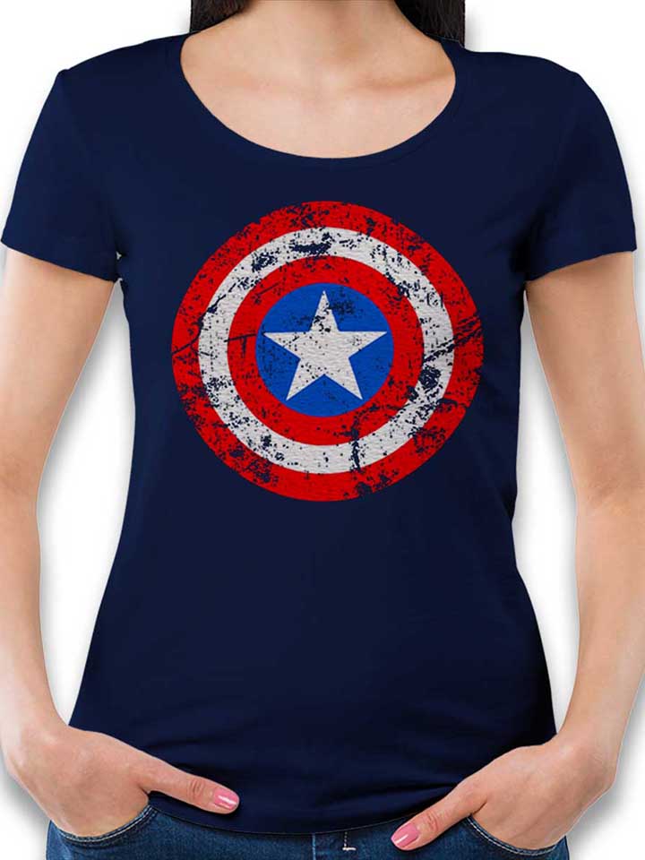 Captain America Shield Vintage T-Shirt Femme bleu-marine L