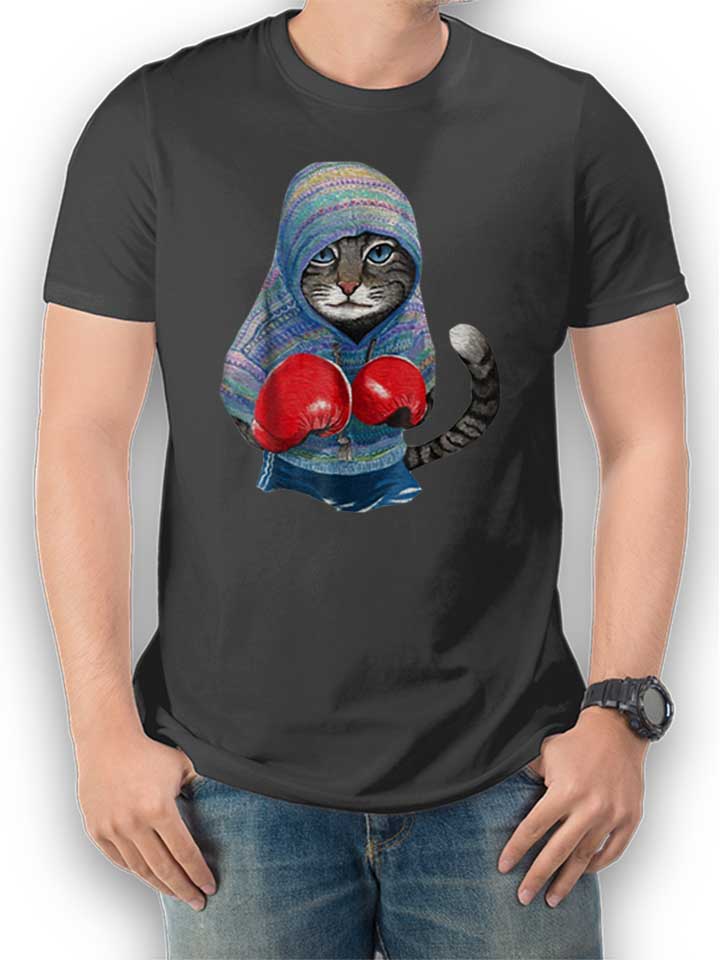 Cat Boxing Camiseta gris-oscuro L