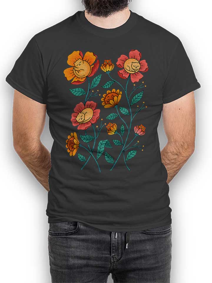 Cats Flowers Camiseta gris-oscuro L