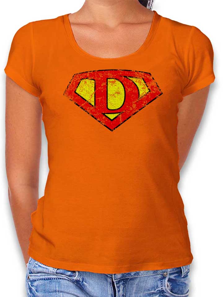 D Buchstabe Logo Vintage T-Shirt Femme orange L