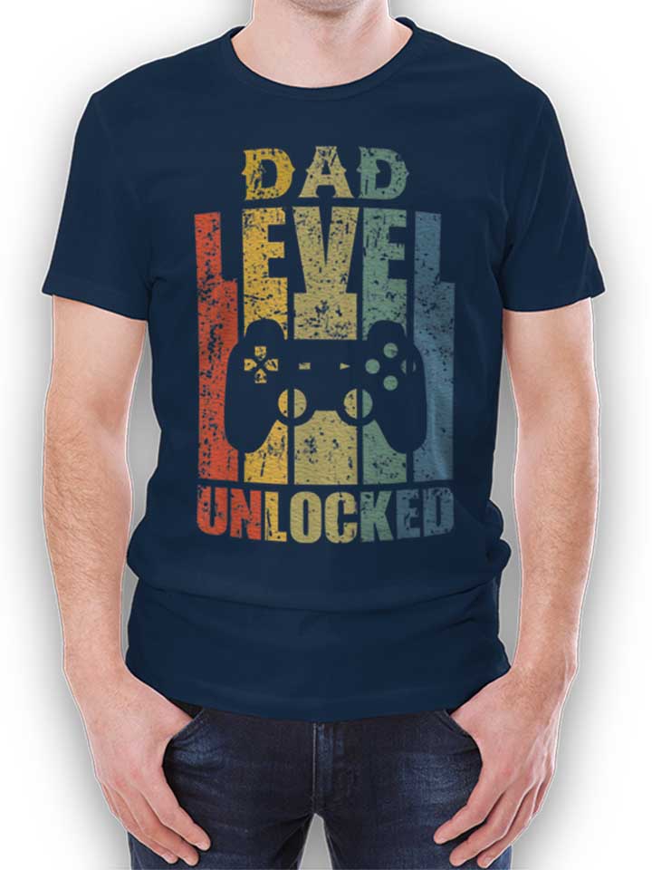 Dad Level Unlocked T-Shirt blu-oltemare L