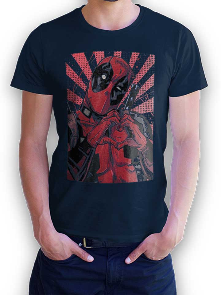Deadpool Hand Heart T-Shirt navy L