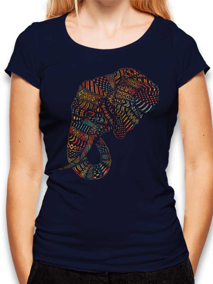Elephant Tribal Tattoo T-Shirt Femme bleu-marine L