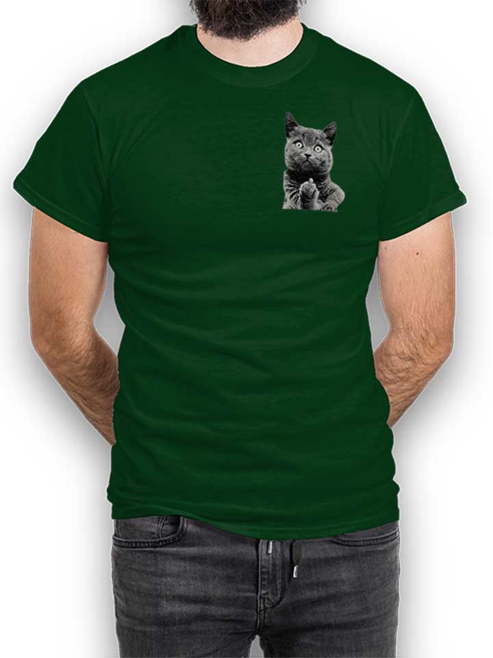 F U Cat Chest Print T-Shirt vert-fonc L