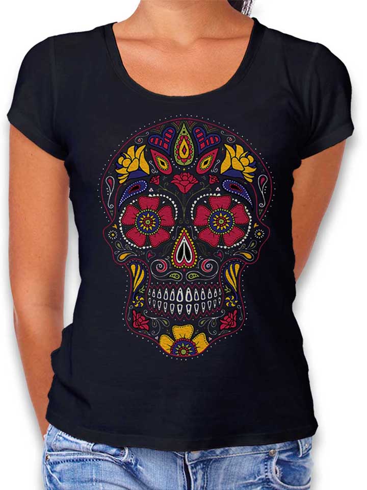 flower-skull-damen-t-shirt schwarz 1