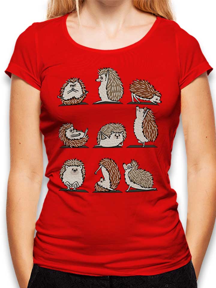 hedgehog-yoga-damen-t-shirt rot 1