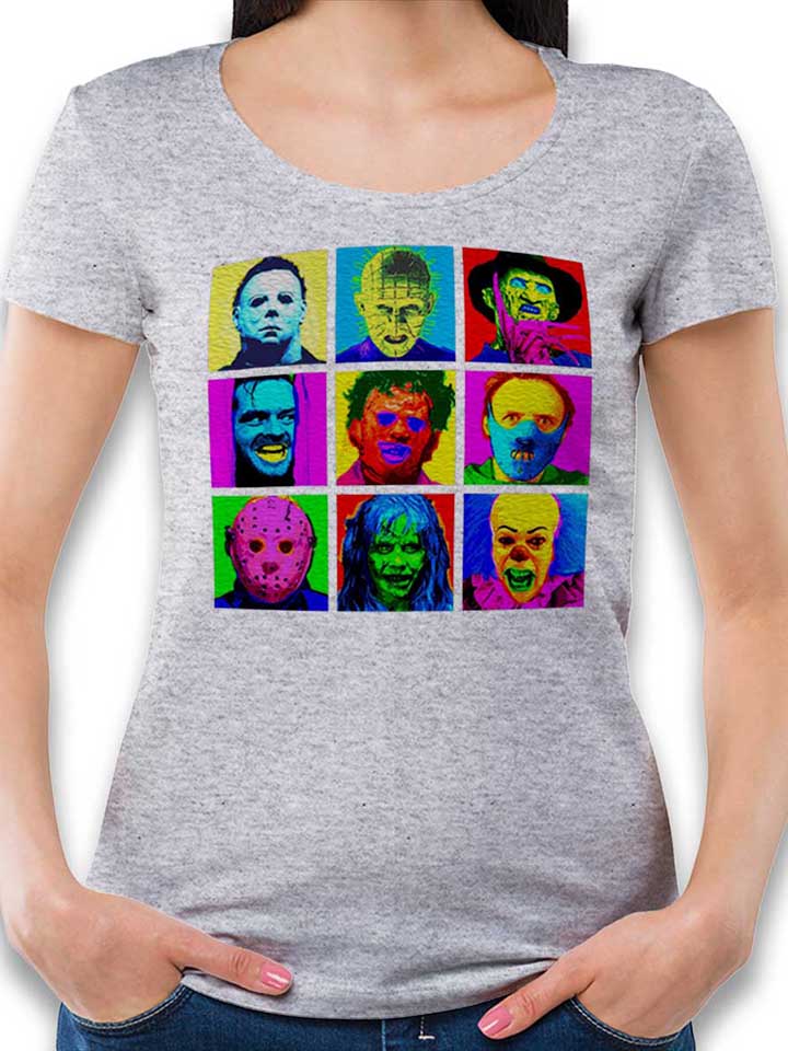 horror-pop-art-damen-t-shirt grau-meliert 1