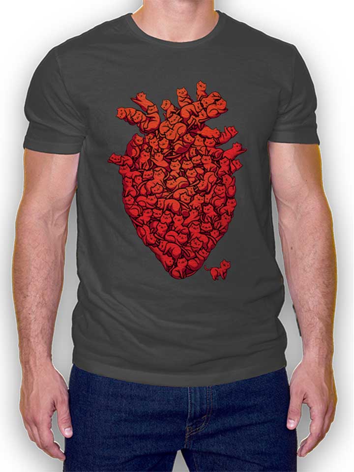 I Love Cat Heart T-Shirt gris-fonc L