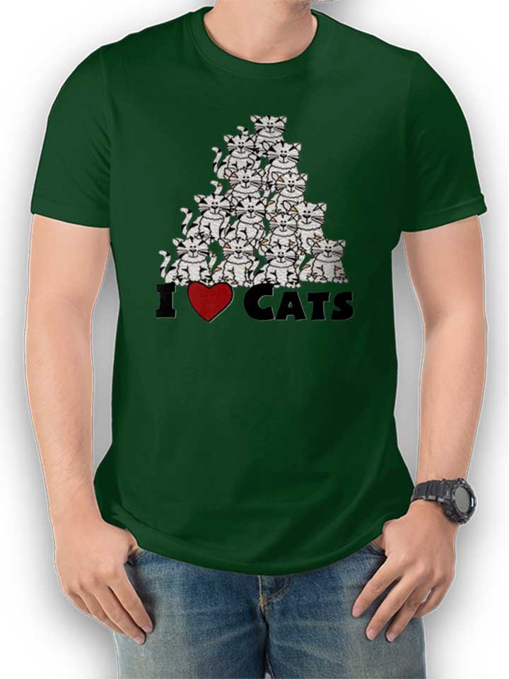 I Love Cats Pyramide T-Shirt vert-fonc L