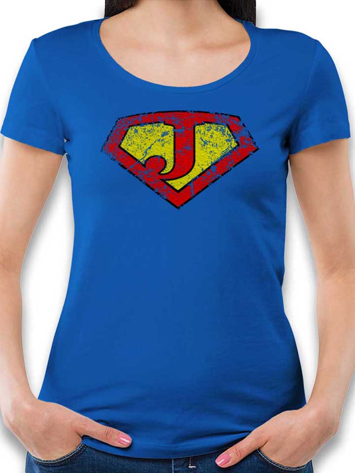 J Buchstabe Logo Vintage T-Shirt Femme bleu-roi L