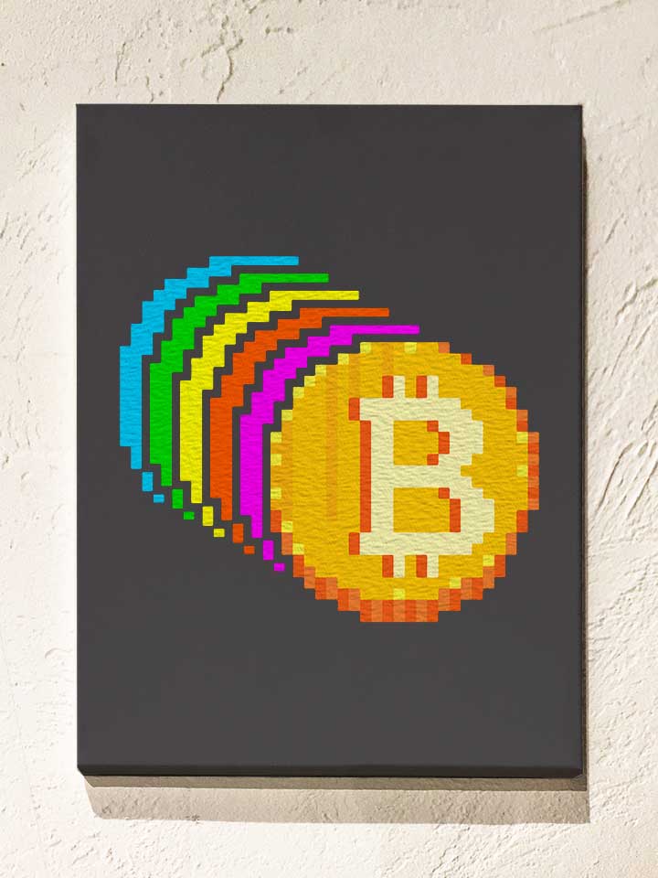 8 Bit Bitcoin Rainbow Leinwand dunkelgrau 30x40 cm