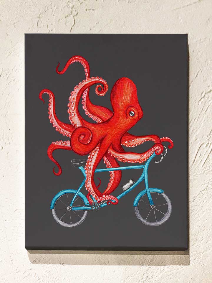 Cycling Octopus Leinwand dunkelgrau 30x40 cm