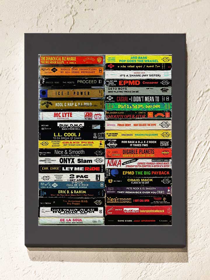 Hip Hop Tapes 90S Leinwand dunkelgrau 30x40 cm