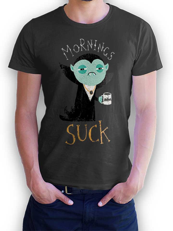 Mornings Suck Vampir T-Shirt gris-fonc L