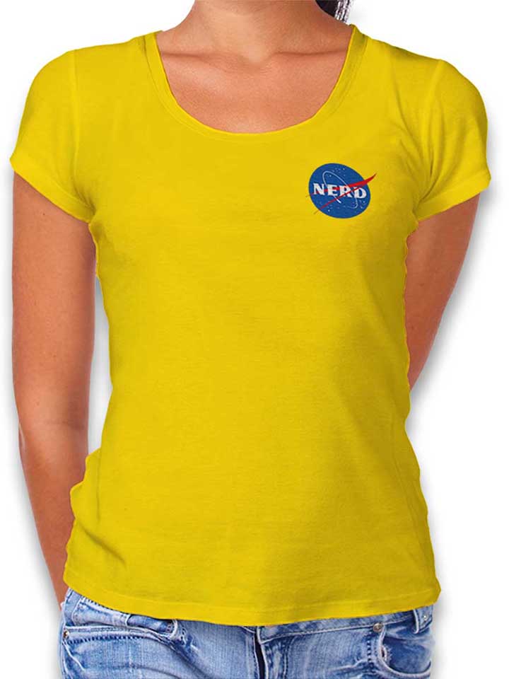 Nerd Nasa Chest Print Womens T-Shirt yellow L