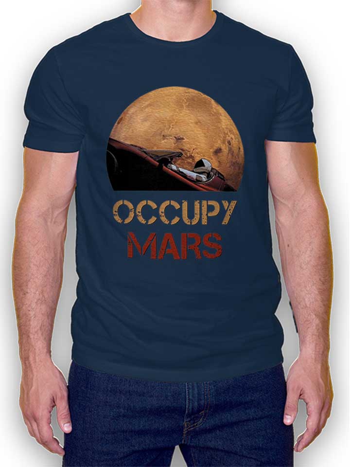Occupy Mars Space Car Camiseta azul-marino L