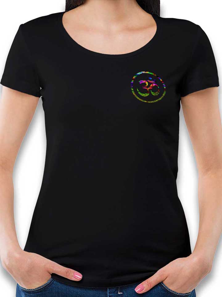 om-symbol-batik-chest-print-damen-t-shirt schwarz 1