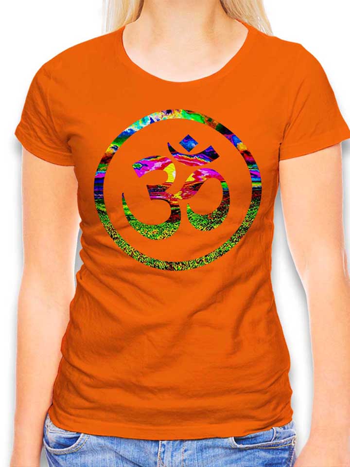 om-symbol-batik-damen-t-shirt orange 1