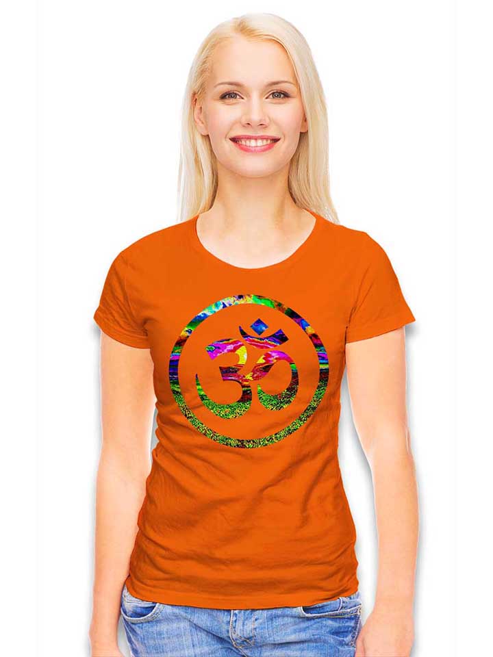 om-symbol-batik-damen-t-shirt orange 2