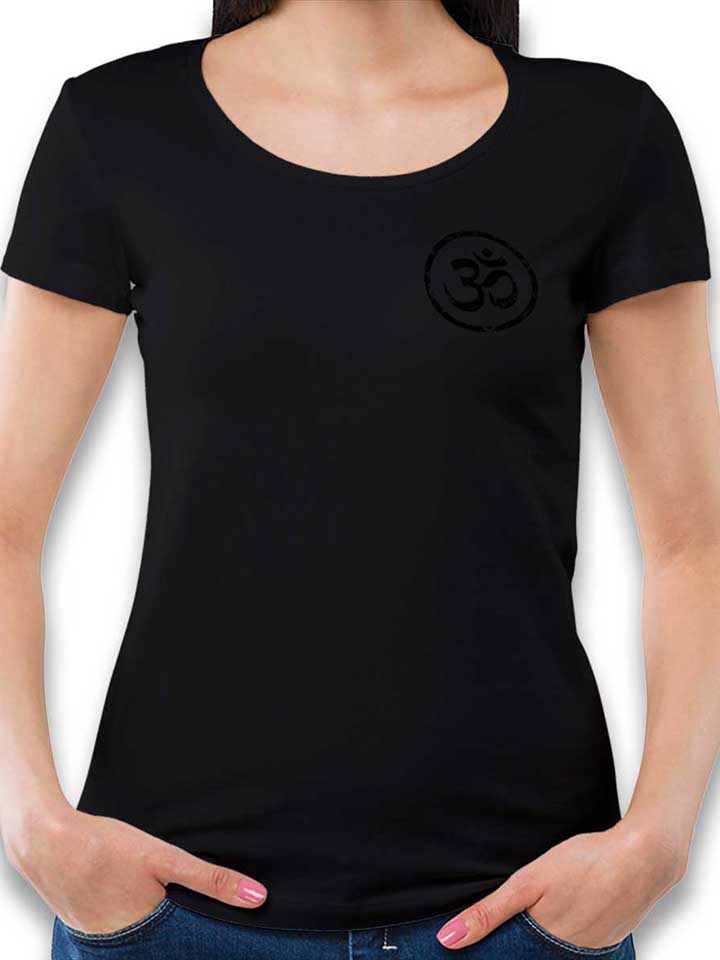om-symbol-vintage-chest-print-damen-t-shirt schwarz 1