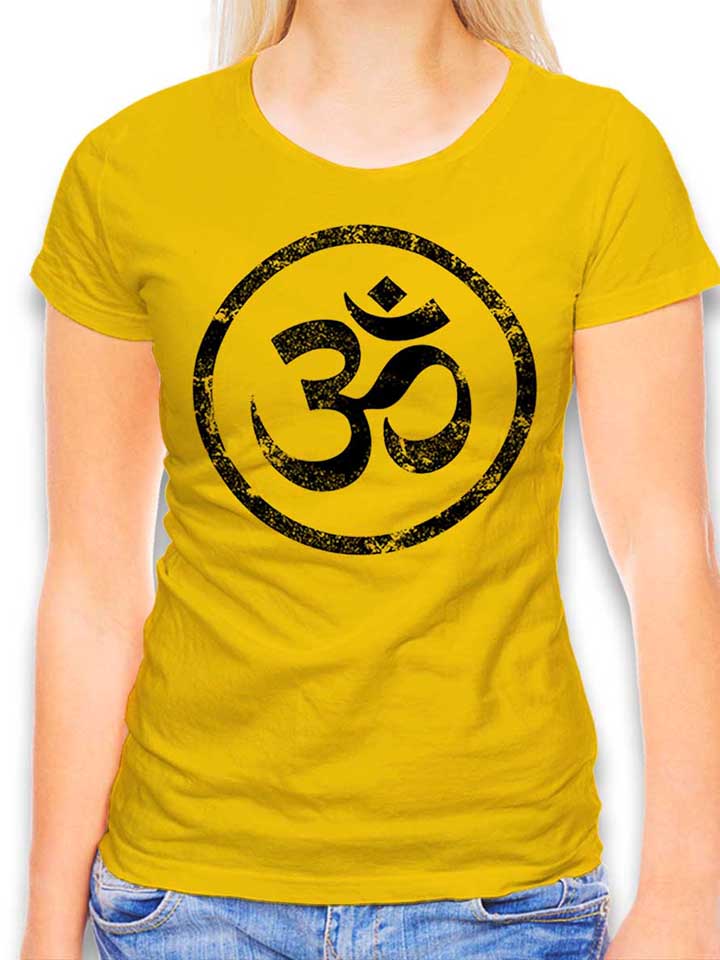 Om Symbol Vintage Womens T-Shirt yellow L