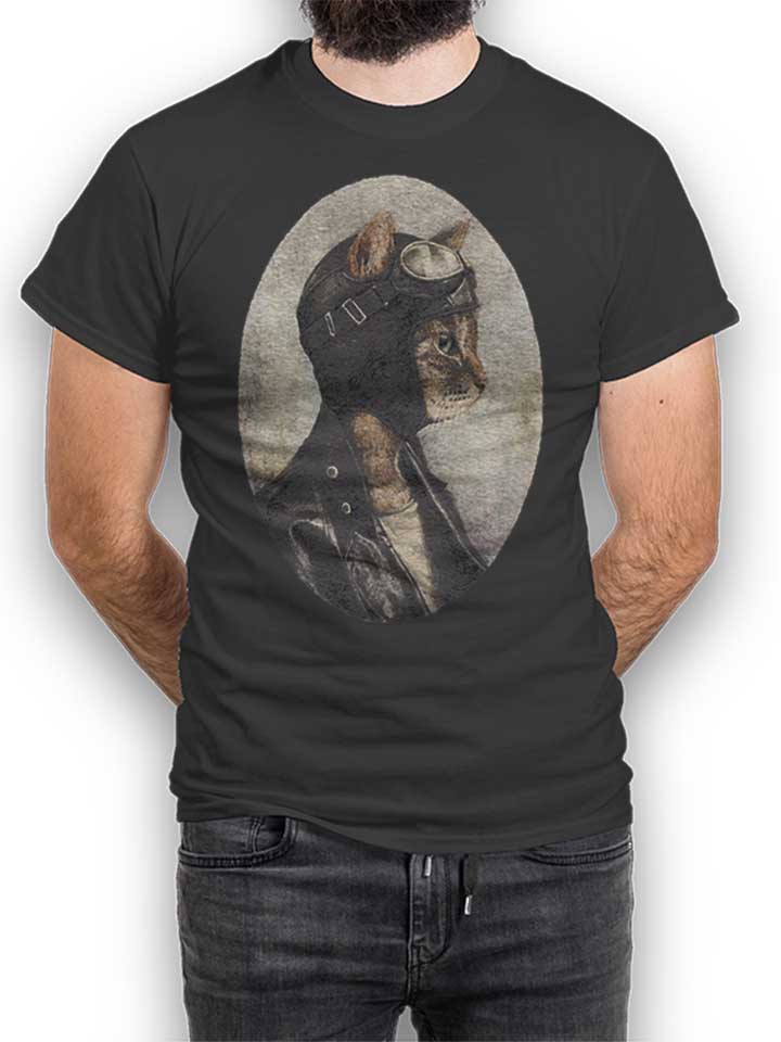 Pilot Cat Portrait Camiseta gris-oscuro L
