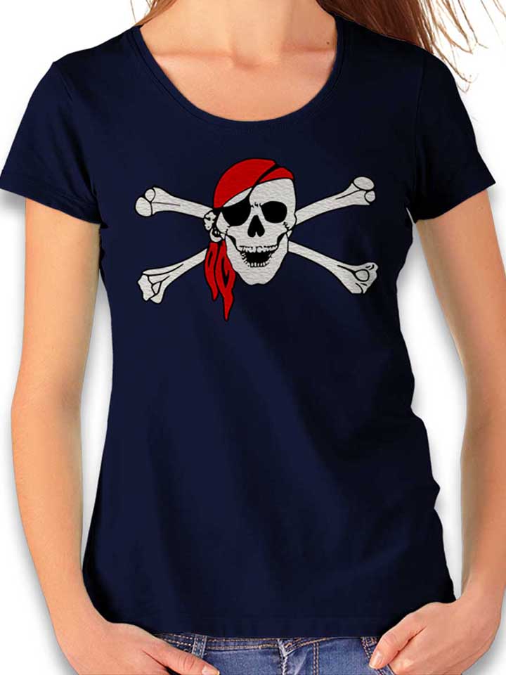 Pirate Bandana Totenkopf T-Shirt Femme bleu-marine L