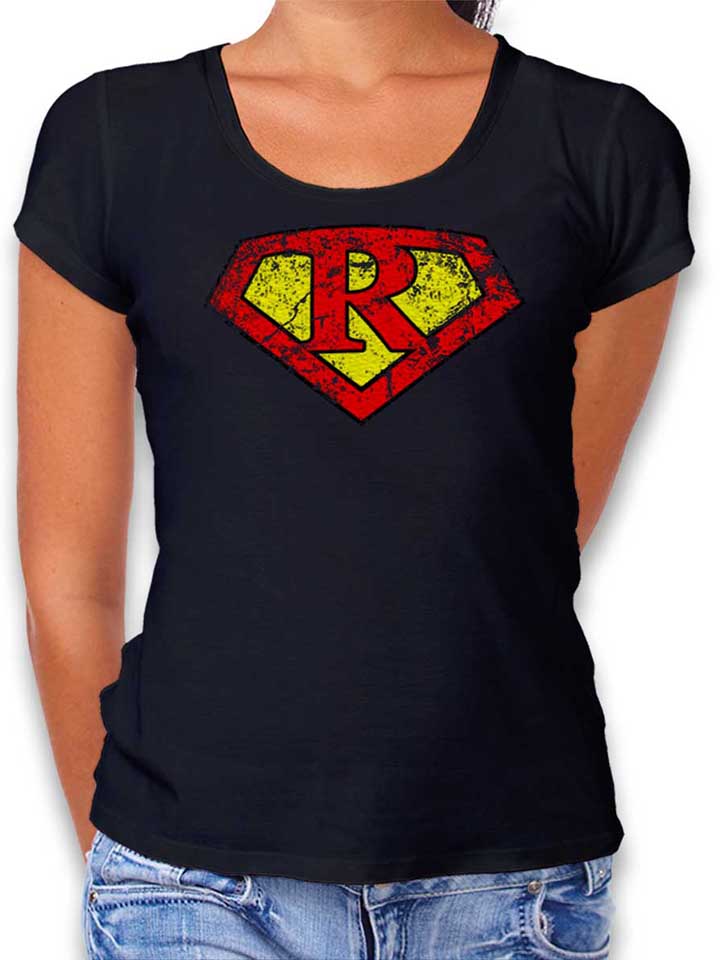 R Buchstabe Logo Vintage Camiseta Mujer negro L