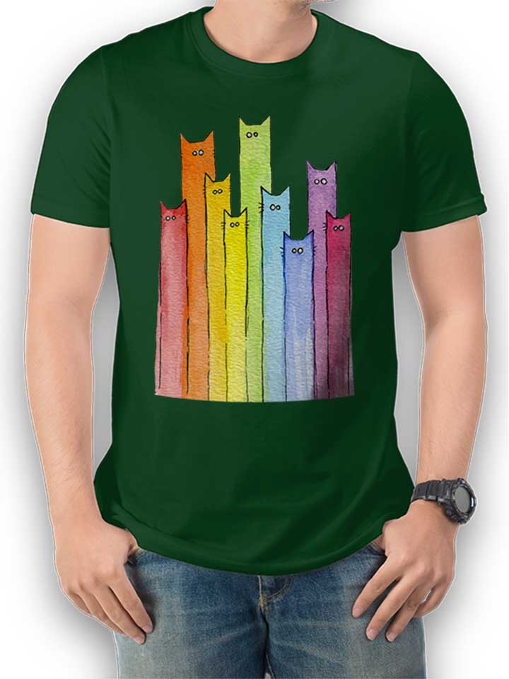 Rainbow Cats Camiseta verde-oscuro L
