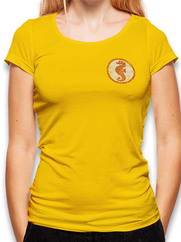 Seepferdchen Logo Vintage Chest Print T-Shirt Femme jaune L