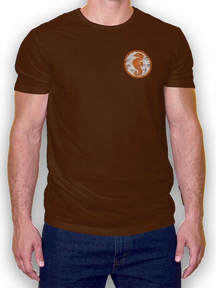 Seepferdchen Logo Vintage Chest Print T-Shirt marrone L