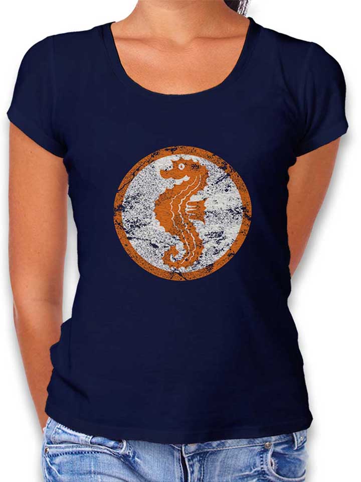 seepferdchen-logo-vintage-damen-t-shirt dunkelblau 1