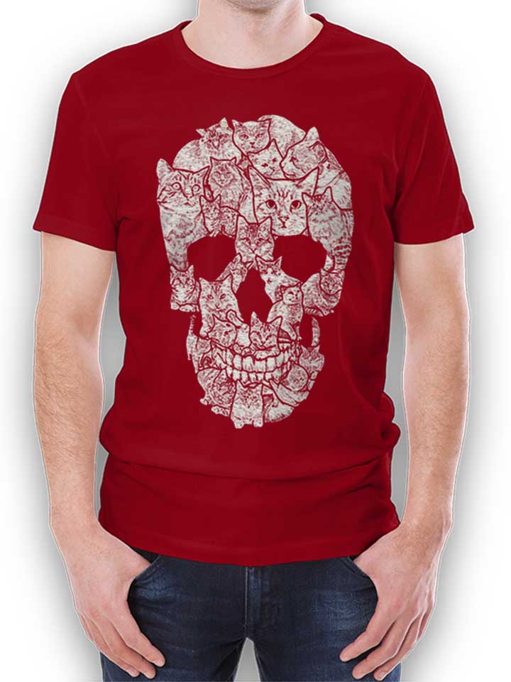 Sketchy Cat Skull T-Shirt maroon L
