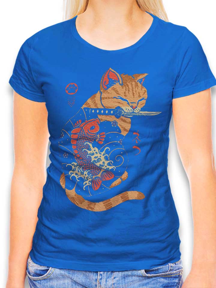 Tattooed Cat T-Shirt Femme bleu-roi L