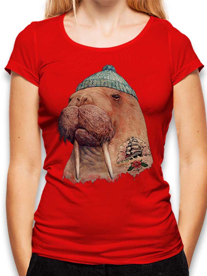 tattooed-walrus-damen-t-shirt rot 1