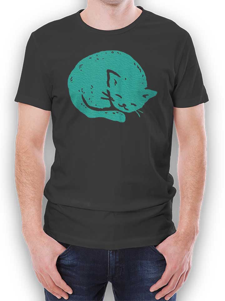 Turquoise Cat Sleeping T-Shirt gris-fonc L