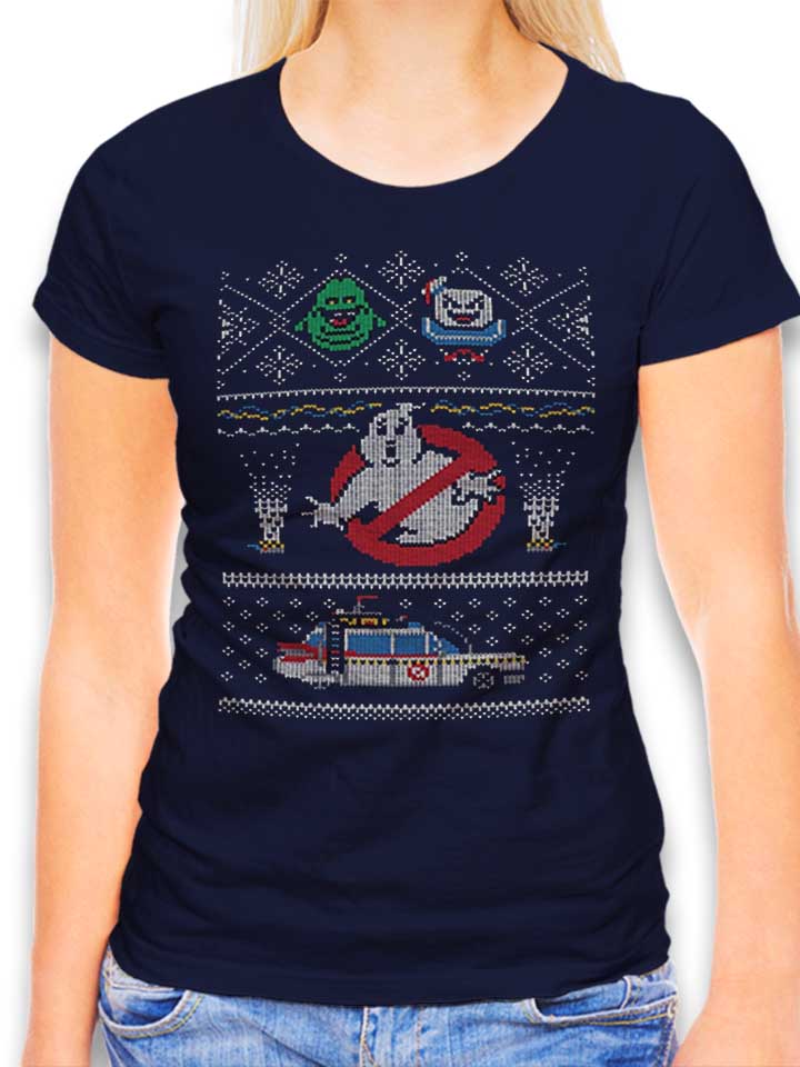 Ugly Sweater Ghostbusters 02 Womens T-Shirt deep-navy L