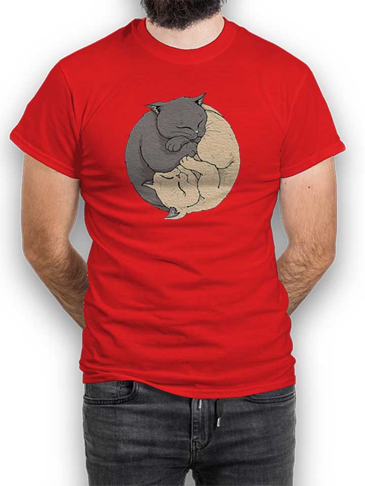 Yin Yang Cats T-Shirt red L