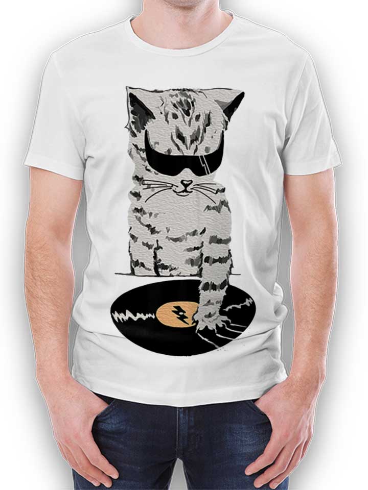 Cat Dj Scratch T-Shirt bianco L