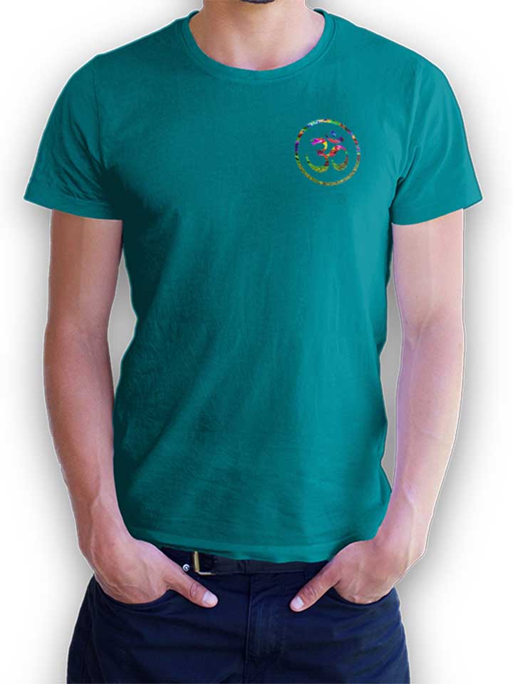 Om Symbol Batik Chest Print T-Shirt turquoise L