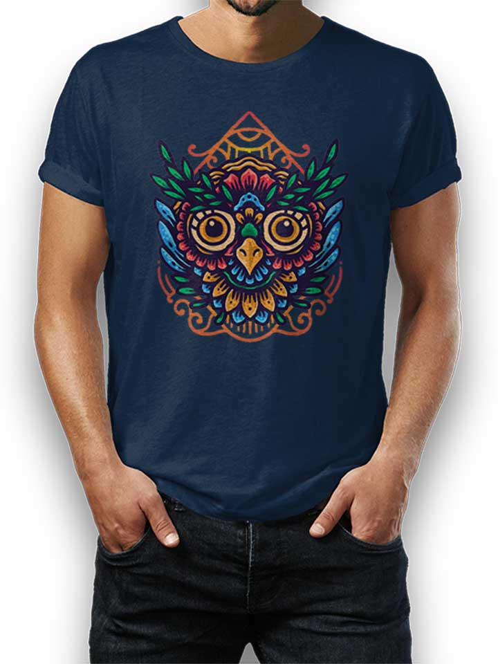 owl-mandala-t-shirt dunkelblau 1